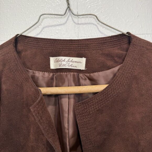 Vintage Adolph Schumann for Lilli Ann Brown Faux Suede Jacket No Collar NWOT - Picture 4 of 5